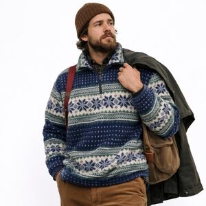 Vintage Outdoor Trading Co Nordic Fleece Fair Isle Pullover Pockets USA Mediun